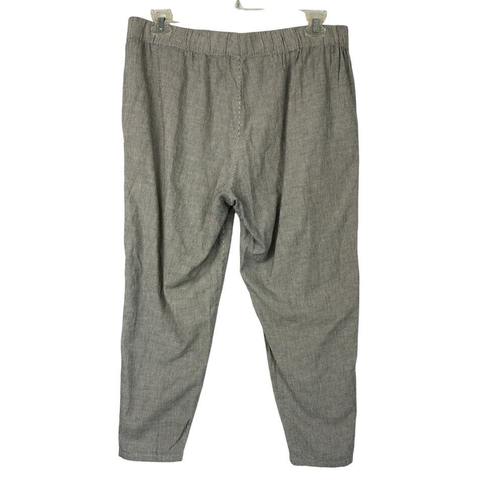 Eileen Fisher Organic Cotton Linen Pants Womens Large Gray Stripe Elastic Waist - Picture 2 of 6